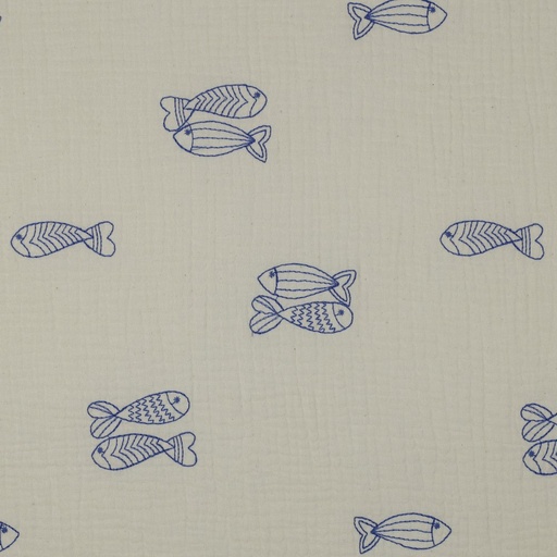 [VE-03559-001] Double Gauze Embroidery Fish Natural