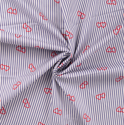 [QT-K48053-980] Popeline stretch Stripes & Hearts Navy