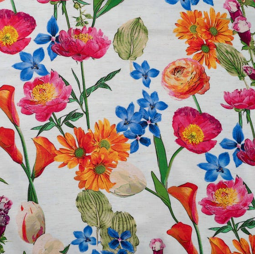 [QT-P18001-520] Viscose/Linnen Summerflowers Naturel