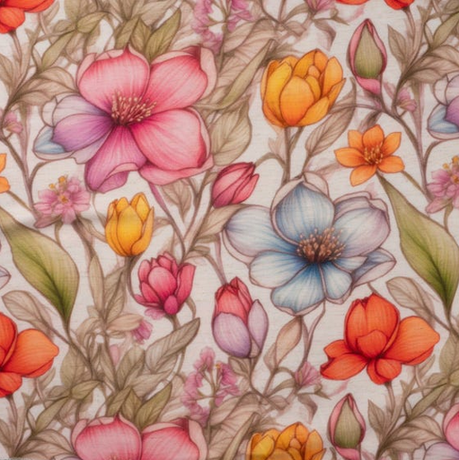 [QT-P18002-520] Viscose/Linnen Pink, Orange and Blue Flowers