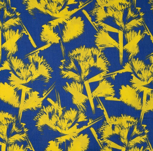 [QT-P19003-975] Viscose Crincle Frosted Flowers Yellow/Royal