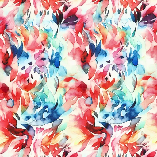 [KI-21805-445] Polyester Stretch digi Painted Flowers Red/Blue