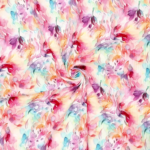 [KI-21805-870] Polyester Stretch digi Painted Flowers Lila/Aqua