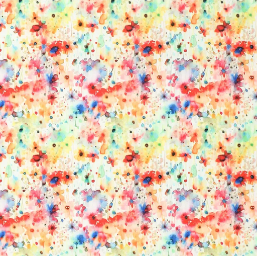 [KI-21807-425] Polyester Stretch digi Daisies Red/Yellow