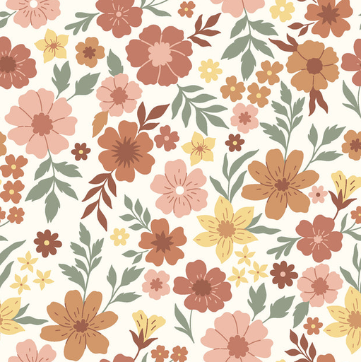 [NO-23601-051] Jersey Katoen Cacao Flowers Off White
