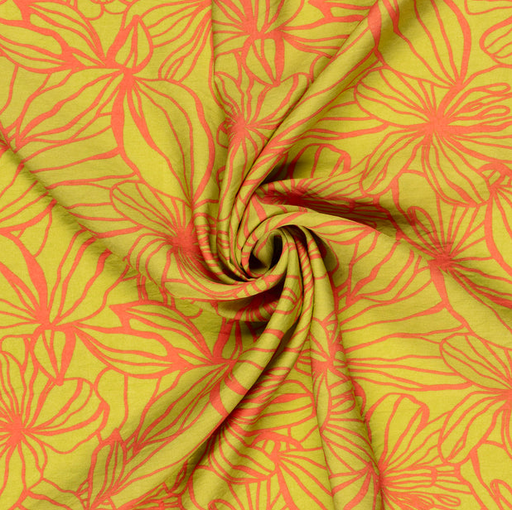[NO-23098-023] Viscose/Nylon Orange Flowers on Lime