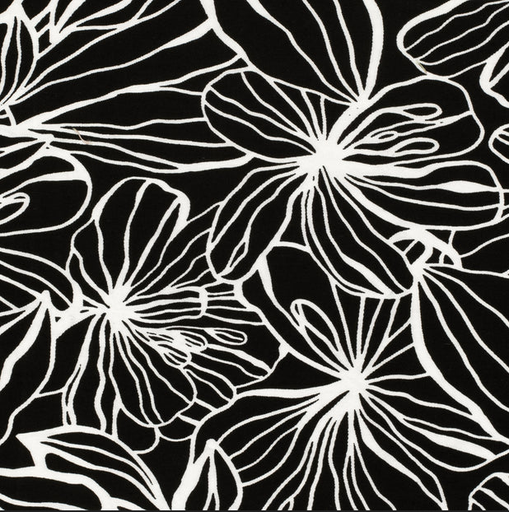 [NO-23098-069] Viscose/Nylon White Flowers on Black