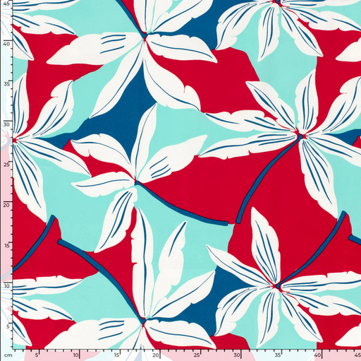 [NO-23122-006] Stretch Cotton Satin Big Flowers Red