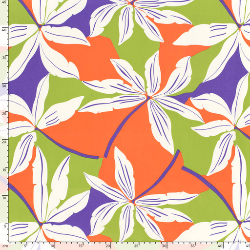 [NO-23122-038] Stretch Cotton Satin Big Flowers Orange