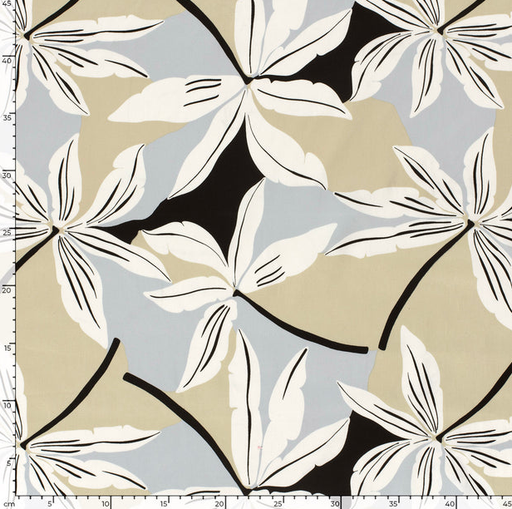 [NO-23122-069] Stretch Cotton Satin Big Flowers Beige