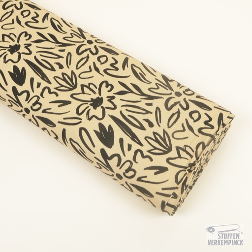 [POL-410117-30] Canvas Style Flower Beige/Black
