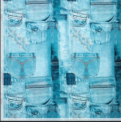 [POL-923463-51] Keperkatoen Print Jeans pocket Blue