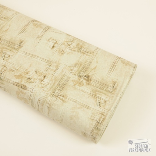 [POL-923464-60] Keperkatoen Print Jeans Stitching Beige/Pastel Green