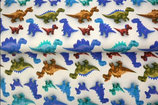[ST-25246-09] Jersey Digital Origami Dino's White
