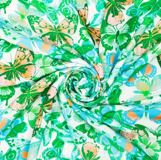 [POL-922864-91] Viscose Digi Butterflies Aqua/Green