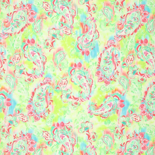 [KI-21629-315] Stretch poplin Flower/Paisley Lime