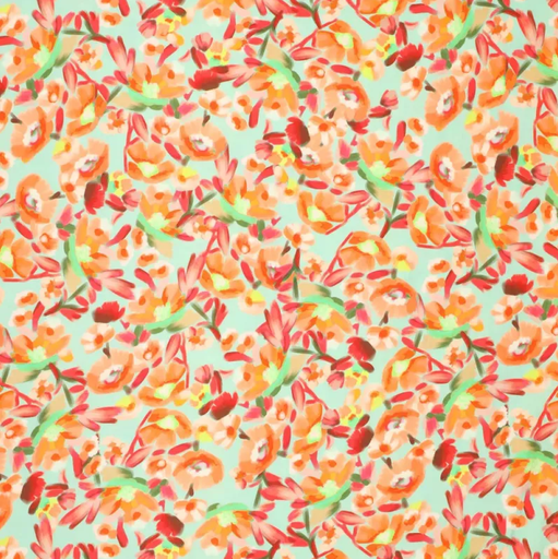 [KI-21628-445] Stretch poplin Orange Flower on Mint