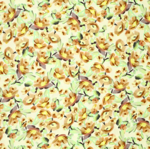 [KI-21628-315] Stretch poplin Brown Flower on Light Yellow