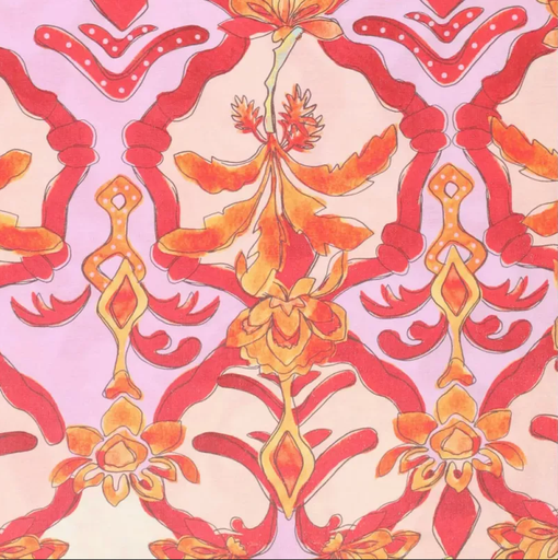 [KI-21665-445] Viscose Glans French Florals Red/Rose