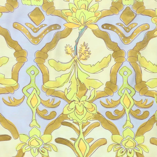 [KI-21665-315] Viscose Glans French Florals Olive/Lila
