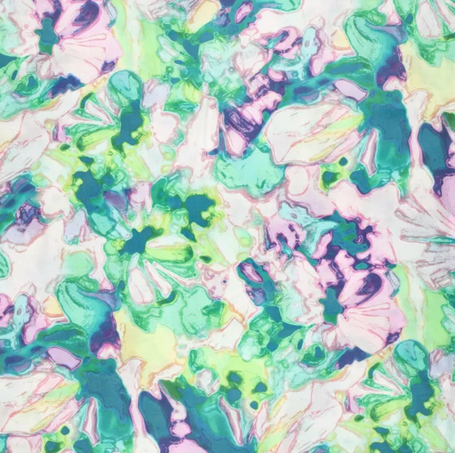 [KI-21668-307] Viscose Glans Earth Flowers Green/Blue