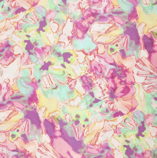 [KI-21668-870] Viscose Glans Earth Flowers Pink/Jade