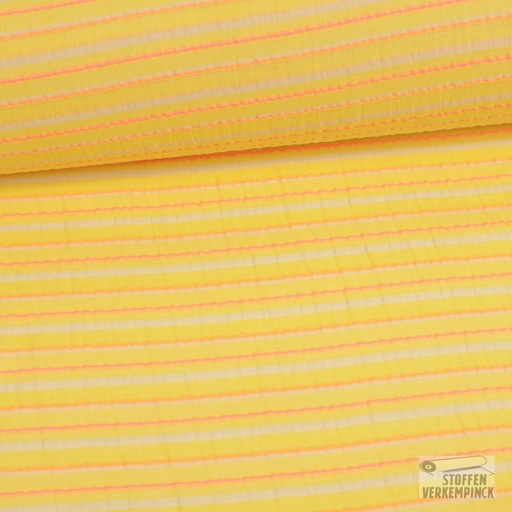 [BEW-1113] Katoen Streepjes Licht Grijs/Geel/Zalm
