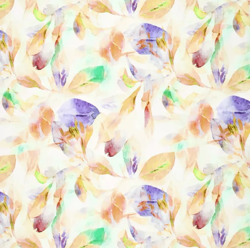 [KI-21684-580] Stretch Coton Satin Digi Hawai Yellow/Lila
