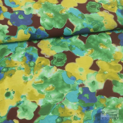 [BI-150234-10] Viscose Fade Flowers Ochre/Green/Blue