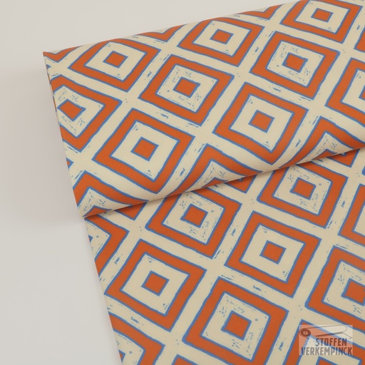 [BI-150129-73] Breedtestretch Diamonds Ecru/Orange/Blue