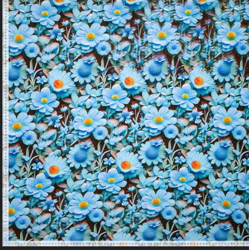 [POL-922868-12] Viscose Jersey 3D Flowers Blue