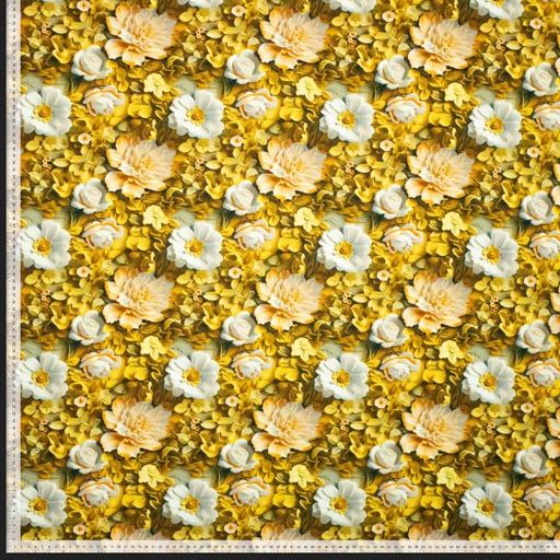 [POL-923477-71] Viscose Jersey 3D Floral Ochre/White