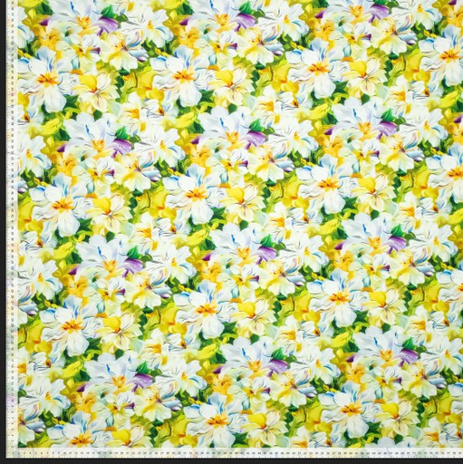 [POL-922869-20] Viscose Jersey 3D Lilies Yellow/Green/Purple