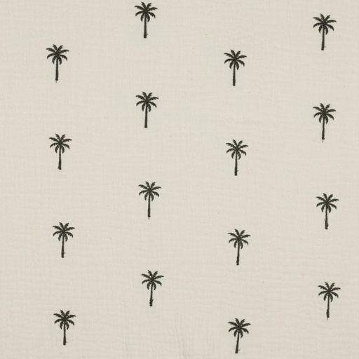 [VE-03647-062] Double Gauze Embroidery Palm Trees Natural