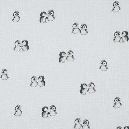 [VE-05155-001] Double Gauze Bio Digital Pinguins White