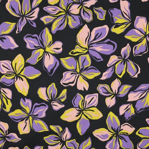 [VE-05044-001] Cotton Satin Flowered Black