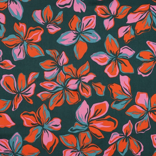 [VE-05044-004] Cotton Satin Flowered Dark Green