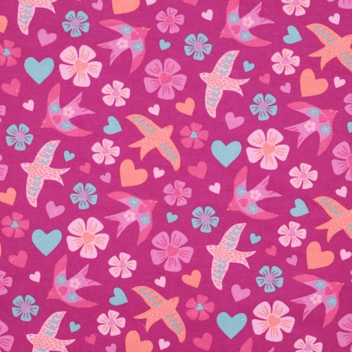 [VE-05079-004] Flanel Birds Fuchsia