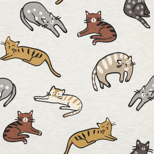 [VE-05113-001] Jersey Melange Cats Ecru