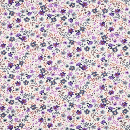 [VE-05189-004] Rib Jersey Digital Mille Fleurs Purple/Ecru