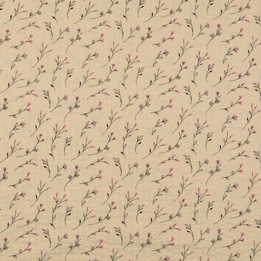 [HE-210834-0008] Cotton Seersucker Blossoms Ecru/Rose