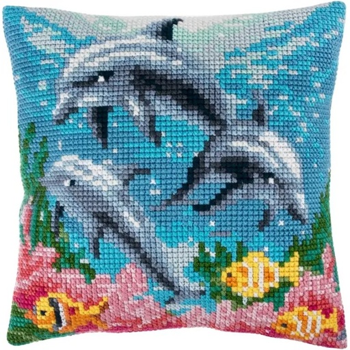 [DI-GCS155] Kruissteekkussen kit 40cm x 40cm Dolfijn incl kussenrug met rits