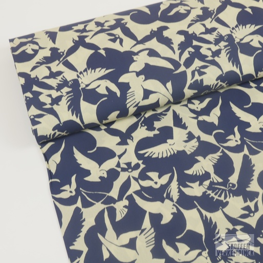 [POL-353013-32] Poplin Pigeons Blue / Ecru