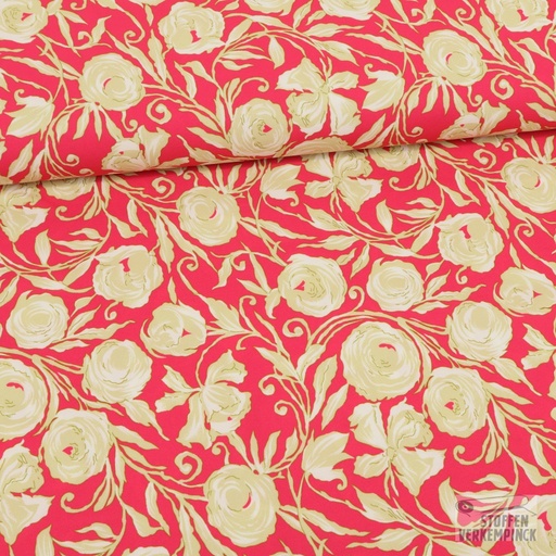 [BI-150183-11] Polyester Stretch Roses Fuchsia/Camel