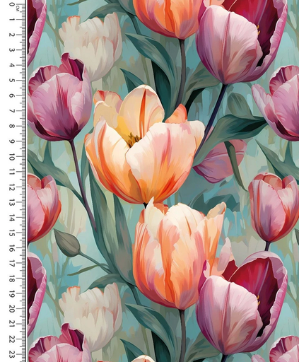[MU-5800-426] French Terry Digital Tulip Garden Wine/Petrol