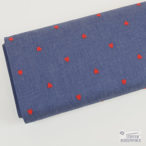 [QT-K48040-960] Chambray Broderie Hearts Jeansblauw