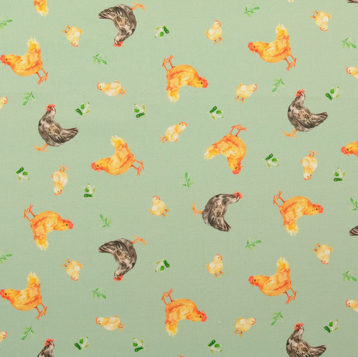 [HE-211845-0002] Cotton Digital Kippen en Kuikentjes Groen