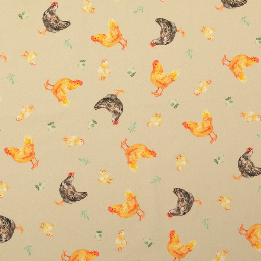 [HE-211845-0004] Cotton Digital Kippen en Kuikentjes Beige