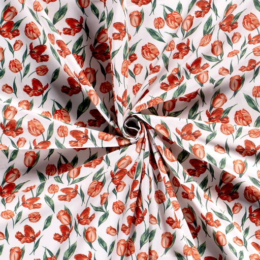 [NO-19749-050] Katoen Popeline Red Tulips