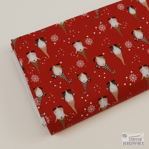 [ZA-4724-1] Katoen Kerst Kerstman/Sneeuwkristal Rood